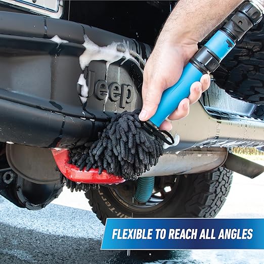 Unger 7” Hydropower Wheel & Detail Brush with Adjustable On/Off Water Control Valve for Car and Auto Cleaning, Non-Scratch Microfiber Sleeve, Machine Washable, Flexible for Rims, Tires, and Wheels