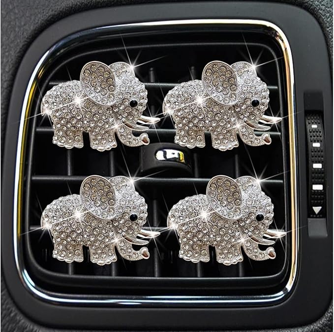 4Pcs Bling Elephant Air Vent Clips,Crystal Car Air Fresheners Vent Clip Cars Diffuser Vent Clip Rhinestone Diamond Elephant Cars Decoration Interior Decor Bling Car Accessories
