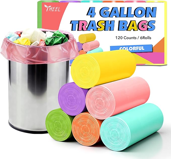 Small Trash Bags 4 Gallon: Colored Bathroom Trash Bags Unscented Small Garbage Bags Strong Leak-Proof Trash Liners or Office Bedroom - 120 Counts