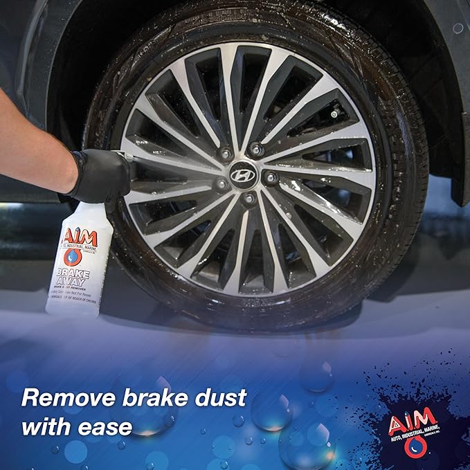 AIM Chemicals Brake Away Non-Acid Wheel & Tire Cleaner - Heavy Duty Degreaser & Engine Cleaner - Removes Brake Dust, Grease, Grime, Aluminum Brighteners - Ideal for Cars, Boats, RVs & Equipment, 1 Gal