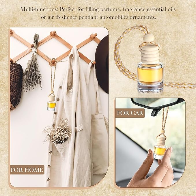 Domensi 150 Pieces Hanging Car Diffuser Air Freshener Bottle Bulk Empty Glass Refillable Perfume Bottles Oil Diffuser Aromatherapy Pendant for Auto Interior Ornaments Decor (Clear)