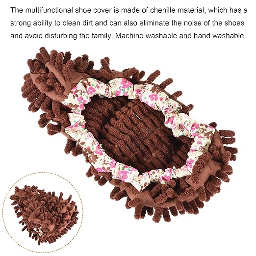 MECCANIXITY Washable Cleaning Shoes Cover Multifunction Chenille Microfiber Duster Mop Slippers Foot Socks Tools for House Floor, Pack of 2 Brown