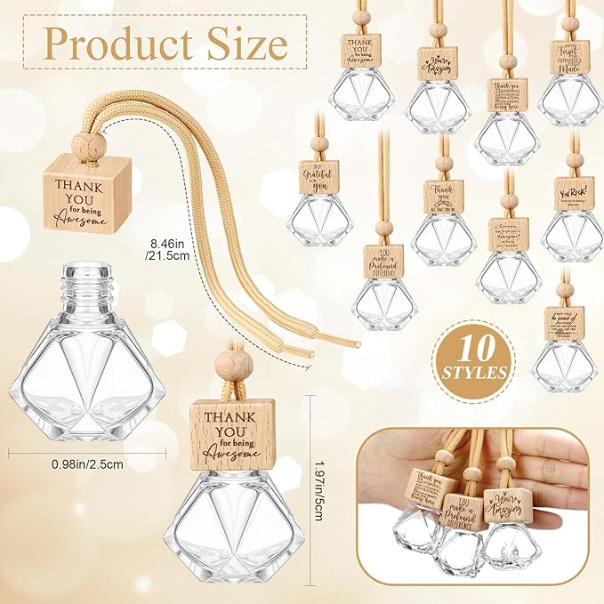 30 Pcs Appreciation Gift Bulk Car Diffuser Air Freshener Ornament Hanging Empty Glass Essential Oil Bottle for Coworker Staff Teachers Nurse Employee Team Thank You Gift