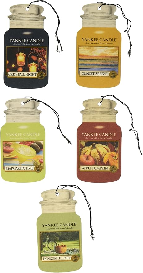 Yankee Candle Classic Paper Car Jar Hanging Air Freshener Assorted Variety- 5 pack