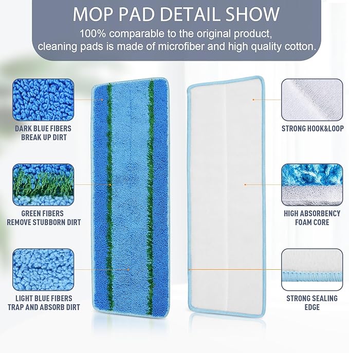 Upgraded Mop Head Replacement for Libman Freedom Spray Mop, 6 Pack Washable Mops Refill Pad + 1 Count Laundry Bag