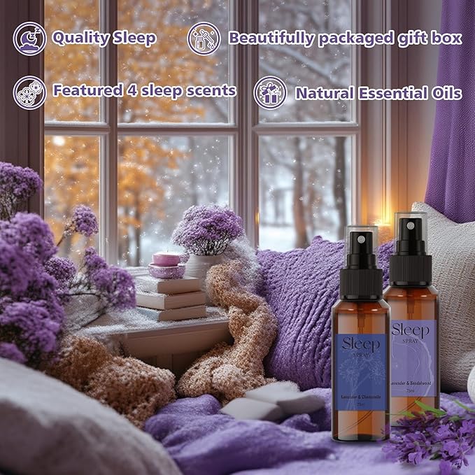 SCENTORINI Sleep Spray, 10.14 oz Calming Lavender Spray for Sleep, Lavender Essential Oil, 4 Pack Relaxing Aromatherapy Mist for Bedding Fabric, Room Spray Odor Deodorizer