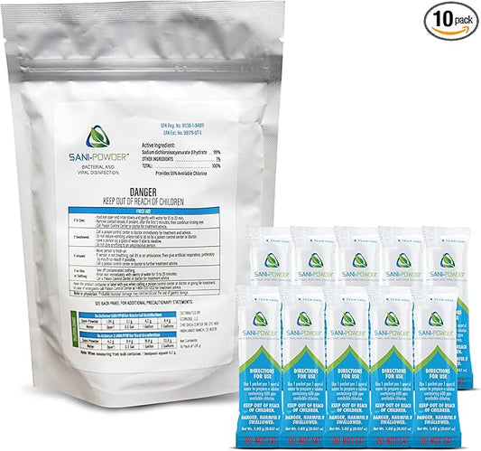 Tile Doctor Sani-Powder Multisurface Cleaner, 10-Pack of 1.05g Pouches, Hospital-Grade Hypochlorous Acid Cleaning Solution, All-Purpose Cleaner Destroys Microscopic Organisms