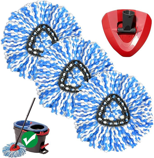 Spin Mop Replacement Head for O-Ceda RinseClean 2-Tank System, Microfiber Mop Refills, Easy to Replace, Include 3 Mop Heads, 1 Extra Mop Replace Base