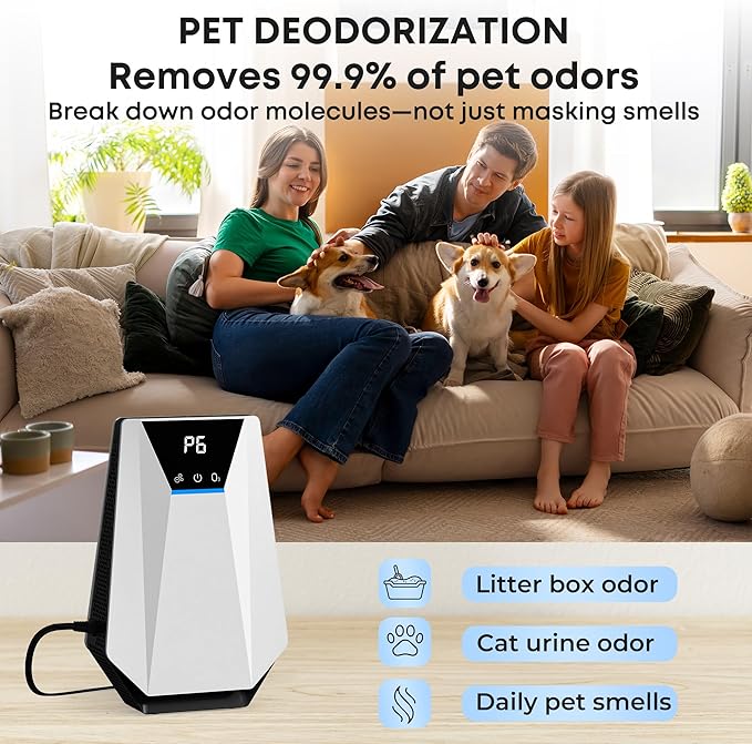 Ozone & Negative Ion, 99% Odor Eliminator for Strong Odors, Cat Litter Box Deodorizer, Air Ionizers for Dog Poop Odor Removal, for Toilet, Wardrobe, Shoe Closet, Garage, Room, Cabinet, White