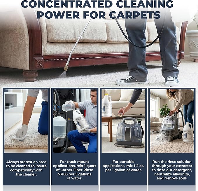 CarpetGeneral- Carpet Fiber Rinse & Odor Neutralizer Solution 53105|Prevent Browning, Bleeding & Odors with Top Carpet Cleaner Liquid|Carpet Fiber Rinse Professional Residue Attracting Agent - Case