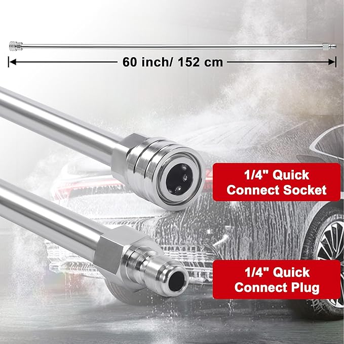 120" Pressure Washer Extension Wand, Power Washer Extension Pole with 5 Nozzle Tips - Pressure Washer Lance Wands 4000 PSI, Curved Gutter Cleaner Attachment, 1/4" Quick Connect for High-Reach