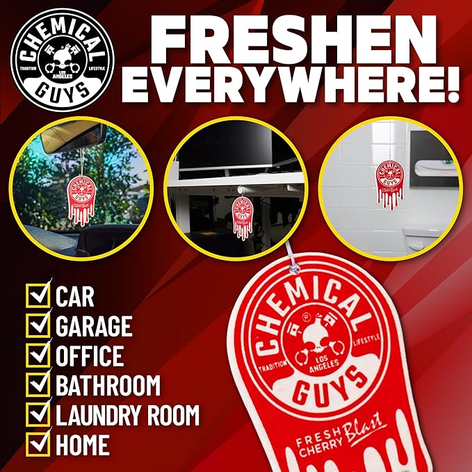 Chemical Guys Hanging Air Freshener, Fresh Cherry Scent 6 Pack, Great for Cars, Trucks, SUVs, RVs, Home, Garage, Workspace, Dorm Room & More (2 x 3 Packs) - AIR40602