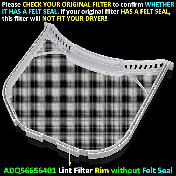 ADQ56656401 Lint Filter Replacement for LG & Kenmore Dryers, Ultra Durable Dryer Lint Screen Trap, New Version ADQ56656401 Filter (Bottom with Notches)