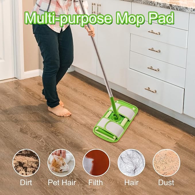 Reusable Mop Pads for Swiffer Sweeper Mops Microfiber Mop Floor Pad Refills Compatible with Sweeper Washable Mop Head Pads Replacements for Multi Surface Dry & Wet Floor Cleaning, 2 Pack