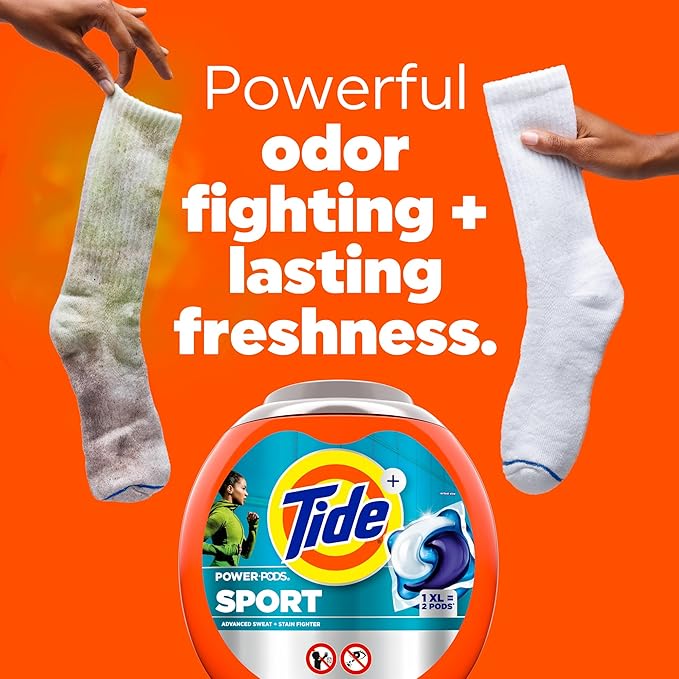 Tide Power Pods Sport Laundry Detergent Pacs, 45 Count, Advanced Sweat + Stain Fighter