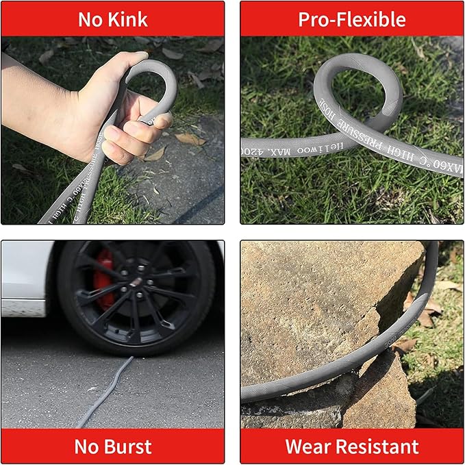 Pressure Washer Hose 25FT, 4200PSI High Tensile Wire Braid Kink Resistant Power Washer Extension Hose, 1/4'' Flexible Replacement Hose with M22-14mm Brass Swivel Thread and 3/8 Quick Connect