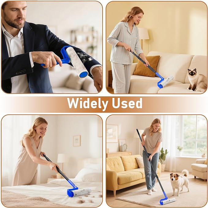 10" Large Lint Roller for Pet Hair Extra Sticky, Floor Lint Rollers Long Handle with Big Lint Rollers Refills for Couch Carpets Furniture Wall Clothing Floor Cleaning, Blue