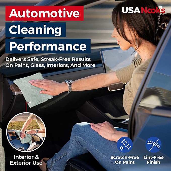 USANOOKS Microfiber Cleaning Cloth - Sea Green - 8Pcs (12.5x12.5 inch) High Performance - 1200 Washes, Ultra Absorbent Car Towel Traps Grime & Liquid for Streak-Free Mirror Shine - car Washing Cloth