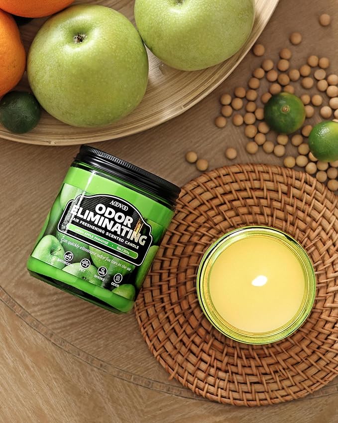 AOOVOO 4 Pack Green Apple Odor Eliminating Highly Fragranced Candle - Eliminates 95% of Pet, Smoke, Food, and Other Smells Quickly, Non Toxic Air Freshing Soy Candle