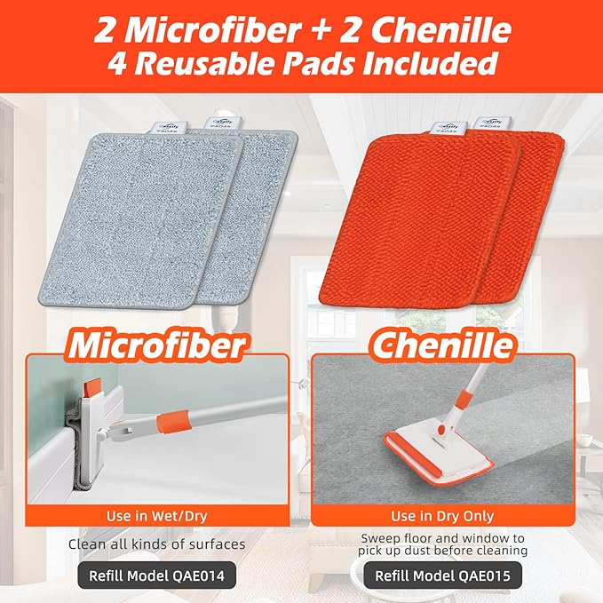 Qaestfy Pack of 2 Chenille Pad Refill Compatible with QAE011 Wall and Baseboard Cleaner Tool with Long Handle Model QAE015