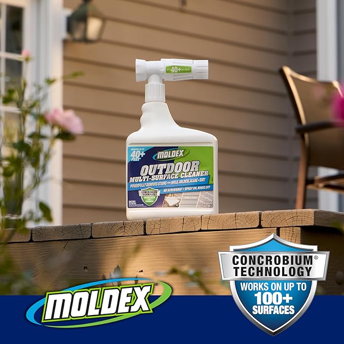 Moldex® Instant Outdoor Cleaner with Hose End, Non Bleach Formula, 64 oz – Fast Acting Spray for Mold and Mildew Stains on Siding, Decks, Fences and Exterior Surfaces