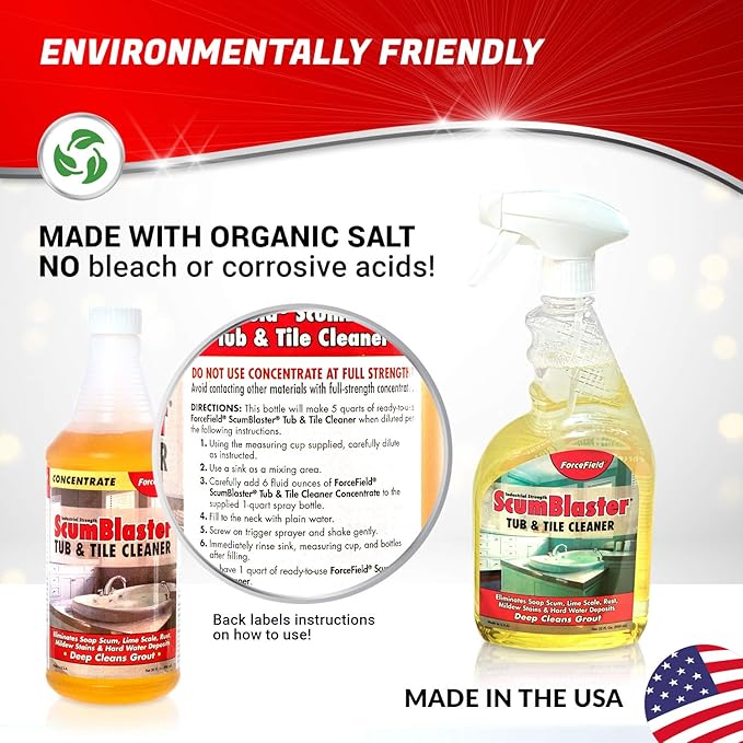 ForceField ScumBlaster: Soap Scum Remover, Tile and Grout Cleaner, Hard Water Stains and Rust, Industrial Strength