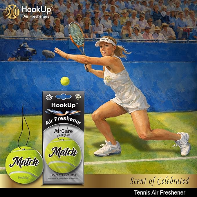Tennis Car Air Freshener by HookUp - 2 Pack - Black Gold Scent (Extra Strong) | Unique Tennis Gift for Players, Coach, Fans | Hanging Car Accessory with Long Lasting Fresheners Smell