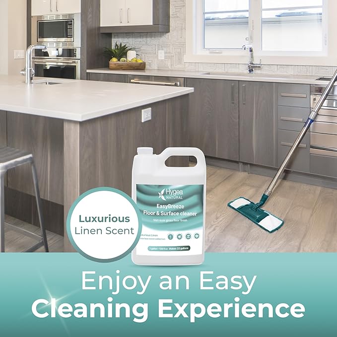 Hygea Natural EasyBreeze pH Neutral All-Purpose Surface Cleaner - Freshly Scented Floor Cleaner with Wet-Look Gloss Finish - Tough on Dirt & Grease - Safe for Kids & Pets (Luxurious Linen, One Gallon)