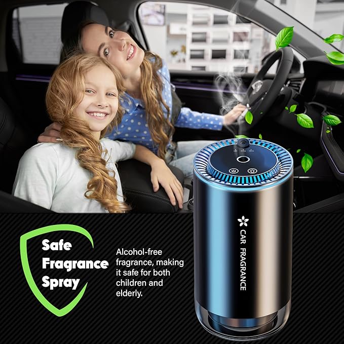 Smart Car Air Freshener - Automatic Essential Oils Aroma Diffuser - Rechargeable Auto On/Off Fragrance Fresheners with Starry Lights Projector - 3 Adjustable Mode Scent Purifier with 50mL Perfume