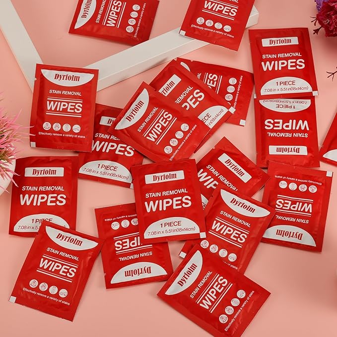 200 Pack Stain Remover Wipes,Individual Wrapped Wipes for Clothes,Mini Travel Stain Removal Wipe,Cleaning Wipesfor Clothes Fabric laundry Stain,Tablecloth,Car Seats Upholstery