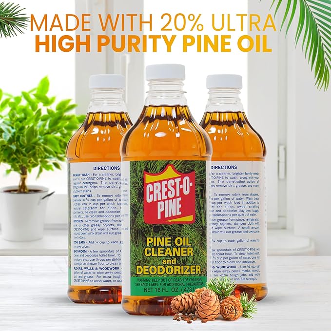 Crest-O-Pine Real Pine Oil Cleaner Concentrate Deodorizer, Multi-Purpose All-Purpose Household Cleaner for Floors, Kitchen, Bathroom, Laundry, Grease & Odor Removal (1, 16 fl oz)