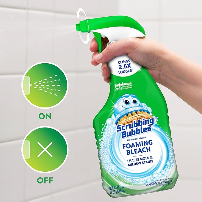 Scrubbing Bubbles Foaming Bleach Bathroom and Shower Cleaner Disinfectant Spray, Helps Erase Mold & Mildew, 32oz (Pack of 8)
