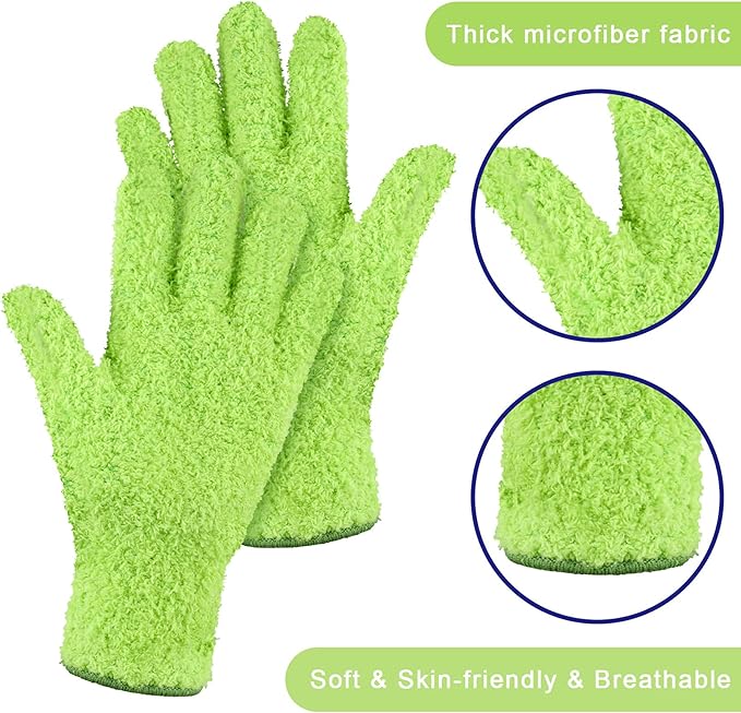 Patelai 3 Pairs Microfiber Plant Dusting Gloves Leaf Cleaning Gloves for Indoor Plants, Blinds, Furniture, House(Green Yellow, Water Blue, Pink,Large)