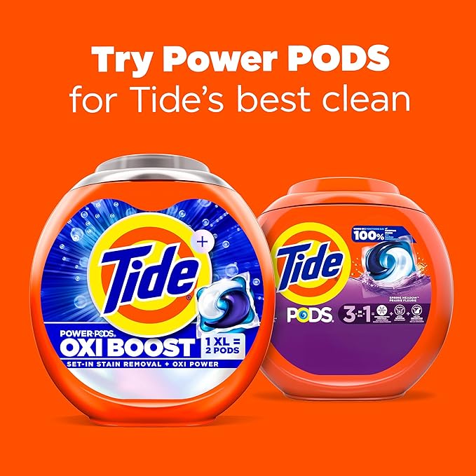 Tide PODS laundry detergent pacs, 3-in-1 Stain Remover, Odor Fighter, Color Protector, 76 Count, HE compatible, Spring Meadow Scent