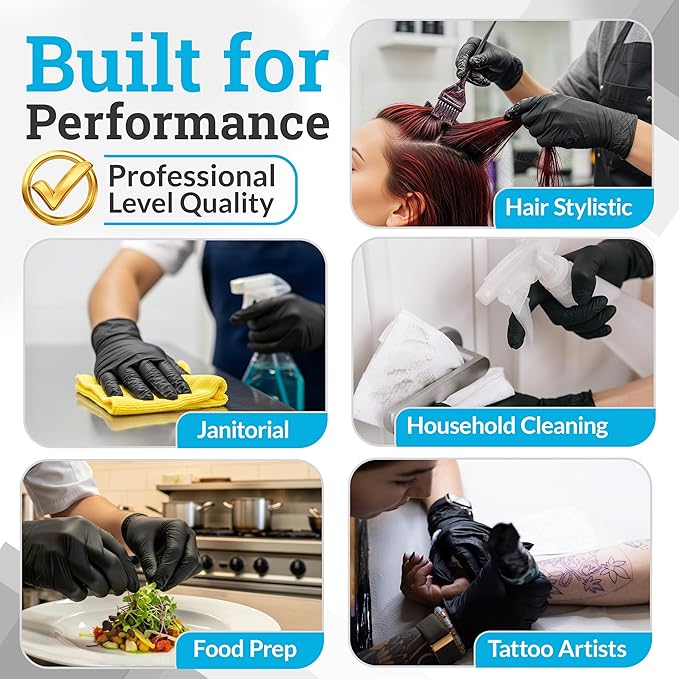 Hand-E Touch Black Nitrile Disposable Gloves Large, 50 Count - BBQ, Tattoo, Hair Dye, Cooking, Mechanic Gloves - Powder and Latex Free - Tattoo Supplies