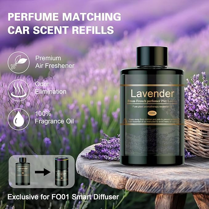 Car Air Freshener Refill for Men & Women 6.09 FL OZ /180ML-9 Month Lavender Scent Essential Oil Perfume, Essential Oil Made of Natural Plant Extracts, Compatible with Car Diffusers for Home/Office