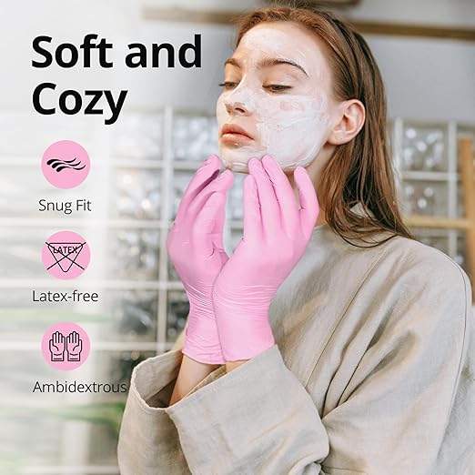 Disposable Gloves - Pink, Latex-Free, Powder-Free, 1000-ct Case (XL) - Ideal for Cleaning & Esthetician Use