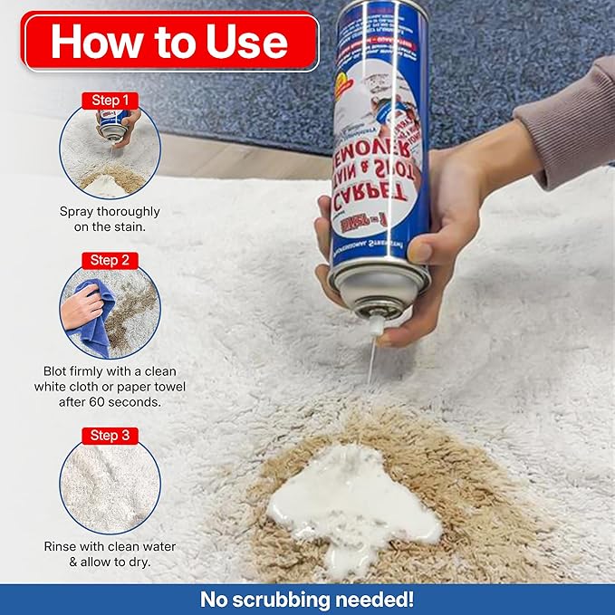 Carpet Spot Remover, Stain and Red wine Remover and Spot Treatment for Oil, Grease, Urine, Cleaning Performance for Rugs, Upholstery, Fabrics Pack of 1