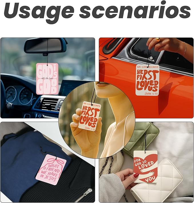 Preppy Pink Christian Bible Car Air Freshener 4 Pcs - Coquette Bow Christian Bible John 4:19 Air Freshener Hanging Decor for Cars Closet Drawer Books, Girly Car Accessories Mirror Decor for Women