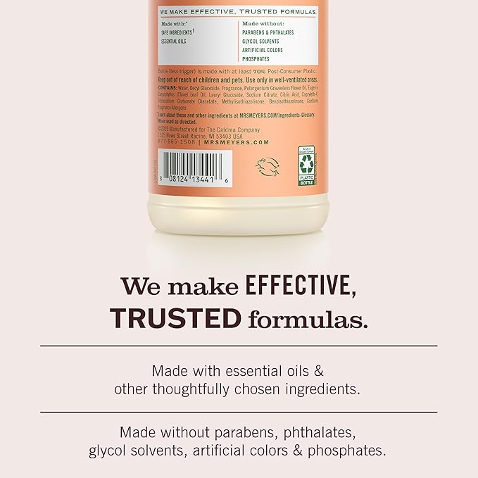 MRS. MEYER'S CLEAN DAY Multi-Surface Everyday Cleaner, Geranium Scent, 16 Ounce Bottle, Pack of 3