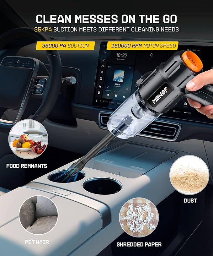 Car Vacuum Portable Cordless,35000PA High Power Suction & Blower, Handheld Vacuum Cleaner for Car, Home, Desktop, Keyboard,Birthday Gifts for Men Dad Husband(Midnight Black)