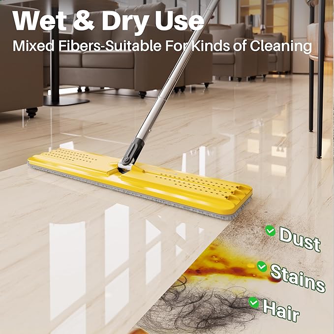 JOYMOOP 17.7-Inch Microfiber Flat Mop Replacement Pads – Washable Reusable Grey & Stripe, Pack of 2 Wet & Dry Refill for JOYMOOP Flat Mop & Mop Bucket Set