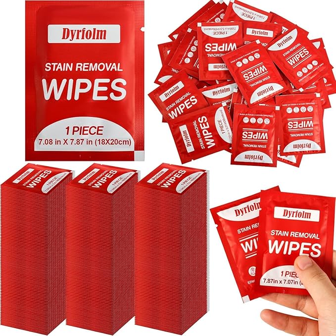 200 Pack Stain Remover Wipes,Individual Wrapped Wipes for Clothes,Mini Travel Stain Removal Wipe,Cleaning Wipesfor Clothes Fabric laundry Stain,Tablecloth,Car Seats Upholstery