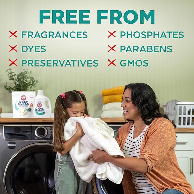 ARM & HAMMER Deep Clean Free & Clear Power Paks Concentrated Laundry Detergent, Free of Dyes, Perfumes and Phosphates, Dermatologist Tested, 32 Count