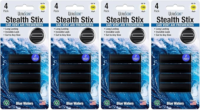 Car Vent Clips Air Freshener Stealth Stix Car Vent Clips that Slip on Vent Blade, 4-Pack/16-Stix (Blue Waters)
