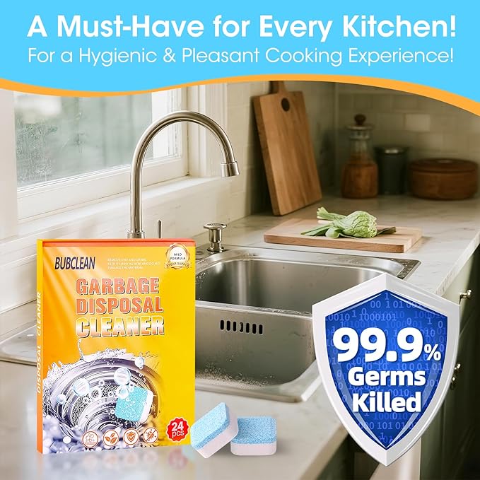 Ultra-Strength Garbage Disposal Cleaner Deodorizer Tablets - 24 Pack | Fresh Citrus Foam Sink and Drain Cleaner | Deep Clean to Eliminate Odors | Pipe Friendly (12-Month Supply)