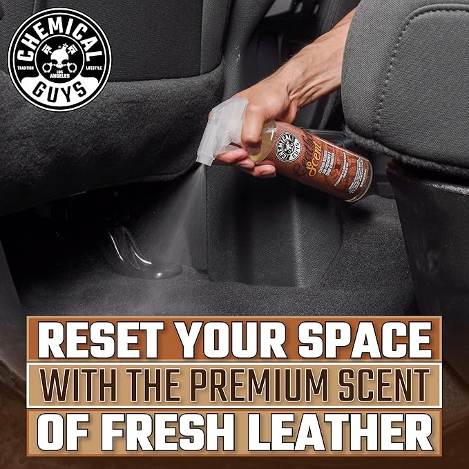 Chemical Guys AIR_102_1602 Leather Scent Premium Air Freshener and Odor Eliminator, Long-Lasting, Just Like New Scent for Cars, Trucks, SUVs, RVs & More, 16 Fl Oz (2 Pack)