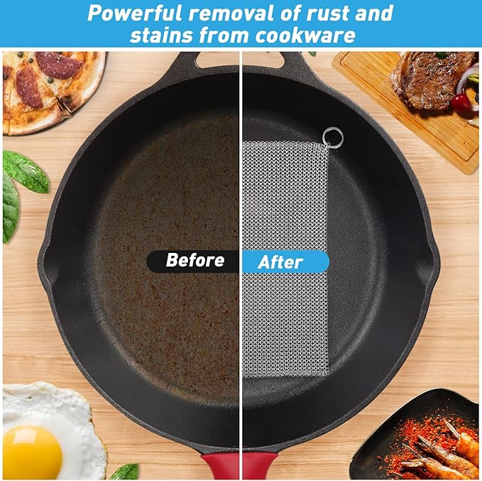 Cast Iron Cleaner & Chainmail Skillet Scrubber - 32''x32'' 3.8mm Small Ring, 316L Stainless Steel Interlocking Mesh Sheet, Flexible Chainmail Panel, Fine Linked Ring Fabric, Woven Ring Net