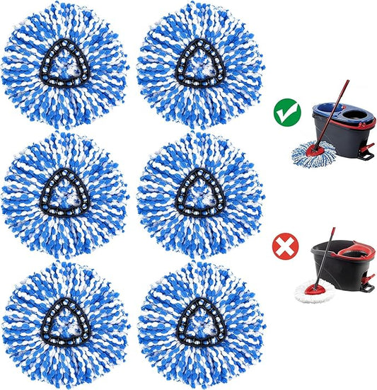 Spin Mop Head Replacement Compatible with RinseClean 2-Tanks System Mops Heads Refills, 6 Pack Microfiber Deep Clean Triangle Replacements Pads, Machine Washable