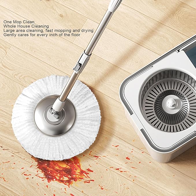 Spin Mop Bucket with Wringer Set, 360 Degree Spin Mop Bucket Floor System with Microfiber Mopping Head and Wringer Mechanism, Suitable for Floor